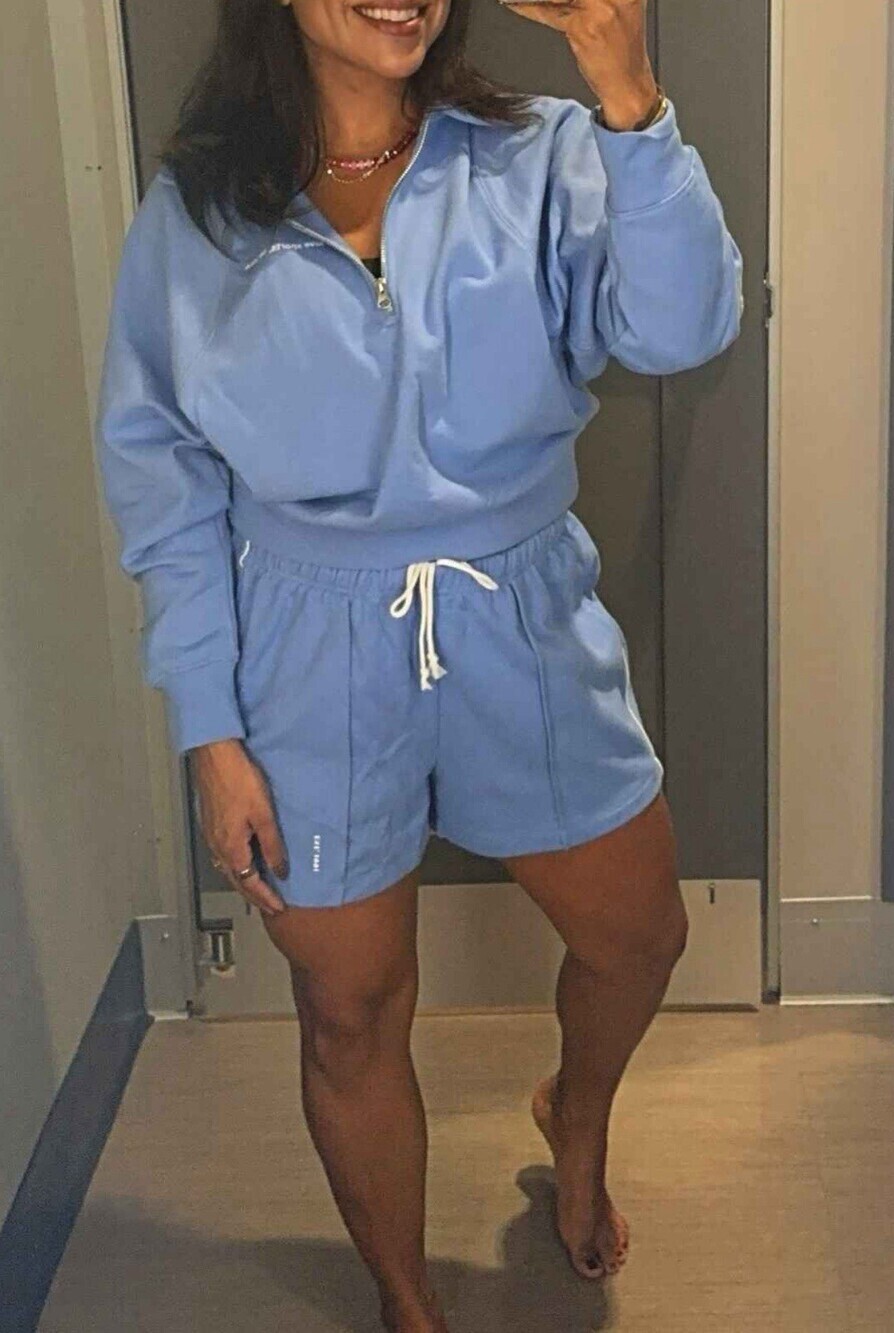 Women's Polo Collar Pullover Sweatshirt Wild Fable Blue Size Large Top Only - Picture 5 of 8